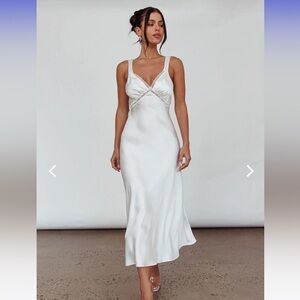 White Satin Lace Midi Dress from Selfie Leslie